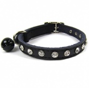 Real Leather Diamante Cat Collar | Black